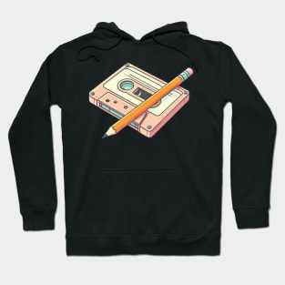 A cassette and a pencil, vintage, old school , l retro, nostalgic design Hoodie